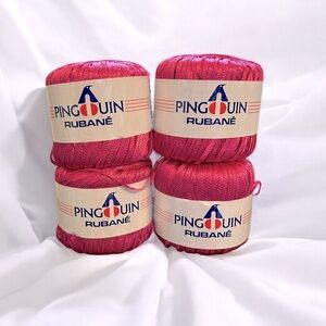 NWT PINGOUIN Rubané Polymide Ribbon Shiny DK 50g 75m -  Hot Pink - 4 Skeins